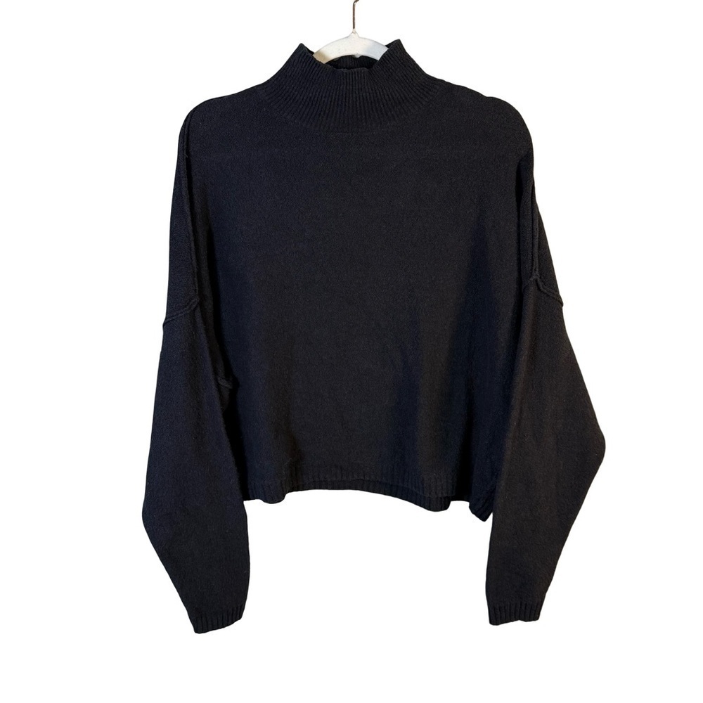 YES Lola Black Fuzzy Textured Turtleneck Sweater Size XS Minimalist Streetwear